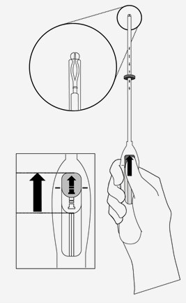 Push the slider forward in the direction of the arrow to the furthest position to load the LNG-IUS into the insertion tube.