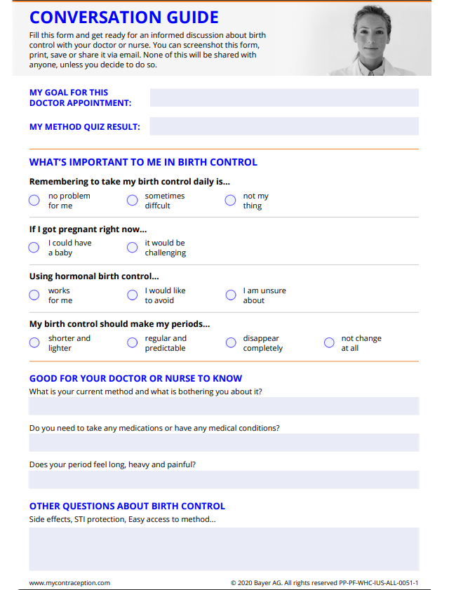 PDF conversation guide form with image of a doctor on top as a screenshot